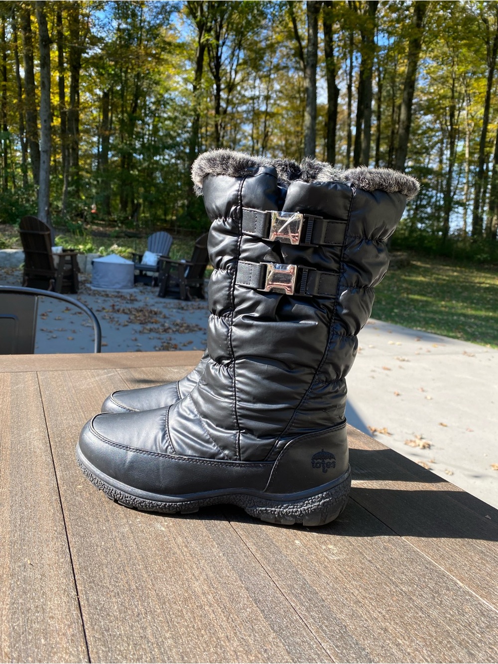 Black Women's Insulated Winter Boots with Faux Fur Trim by Totes